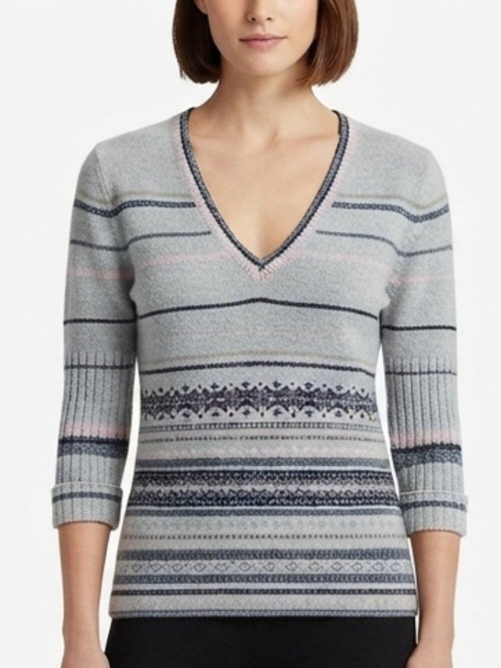 Jacob Lambswool/Metallic Fleck Nordic Pattern Sweater- Sz. Sm